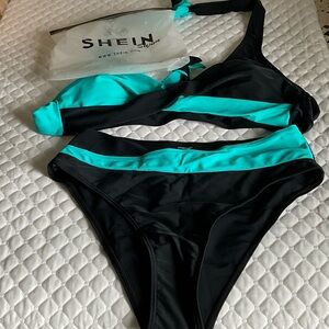 SHEIN Aqua and Black Bikini Set